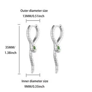 Silver Snake Earrings with Green Eyes